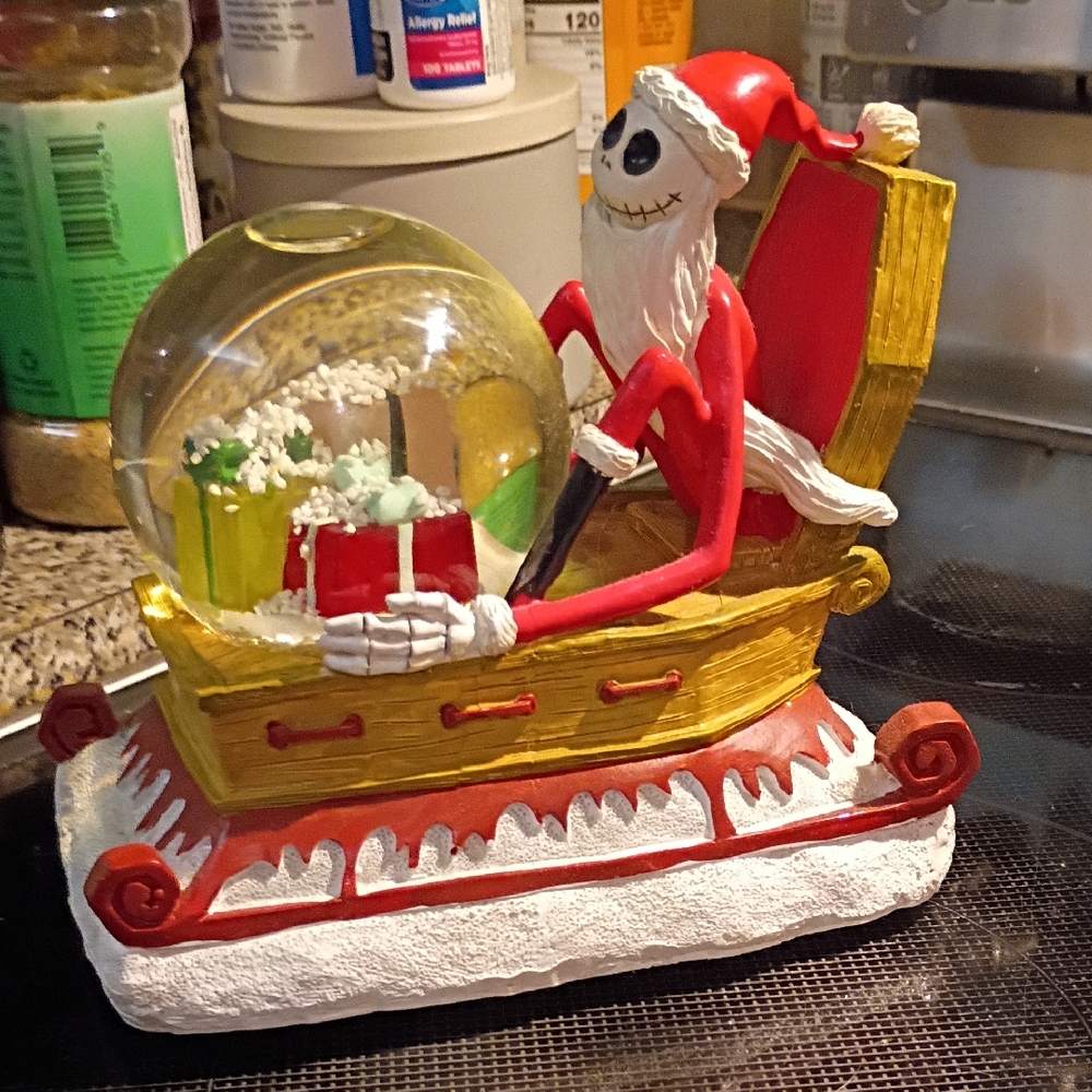Whimsical Skeleton Santa Sleigh Snow Globe